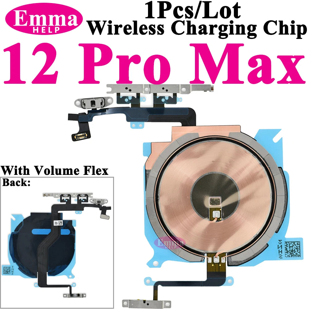 EmmaHelp 1pc For iPhone 13 Pro Max 16 14 15 8 Plus XR Wireless Charging Coil With Volume Flex Flash Charger Panel Sticker