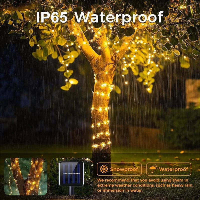 1pcs Solar String Lights Outdoor Waterproof LED Outdoor 8 Modes Christmas Fairy Light for Patio Yard Tree Garden Balcony Decor