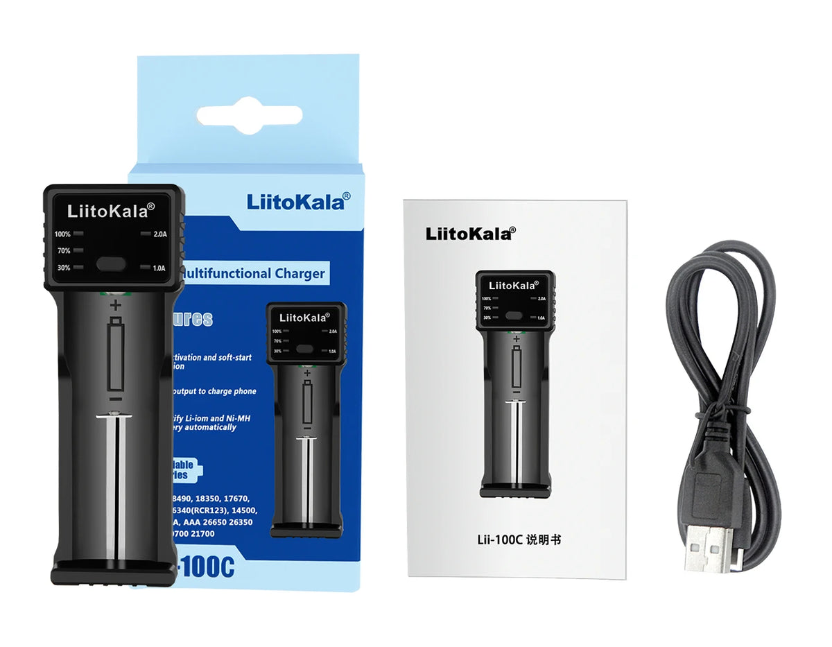 LiitoKala Lii-100C Lii-100 B Battery Charger For 18650 18350 26650 16340 RCR123 14500 3.7V 1.2V Ni-MH Ni-Cd 2A USB Smart Charger