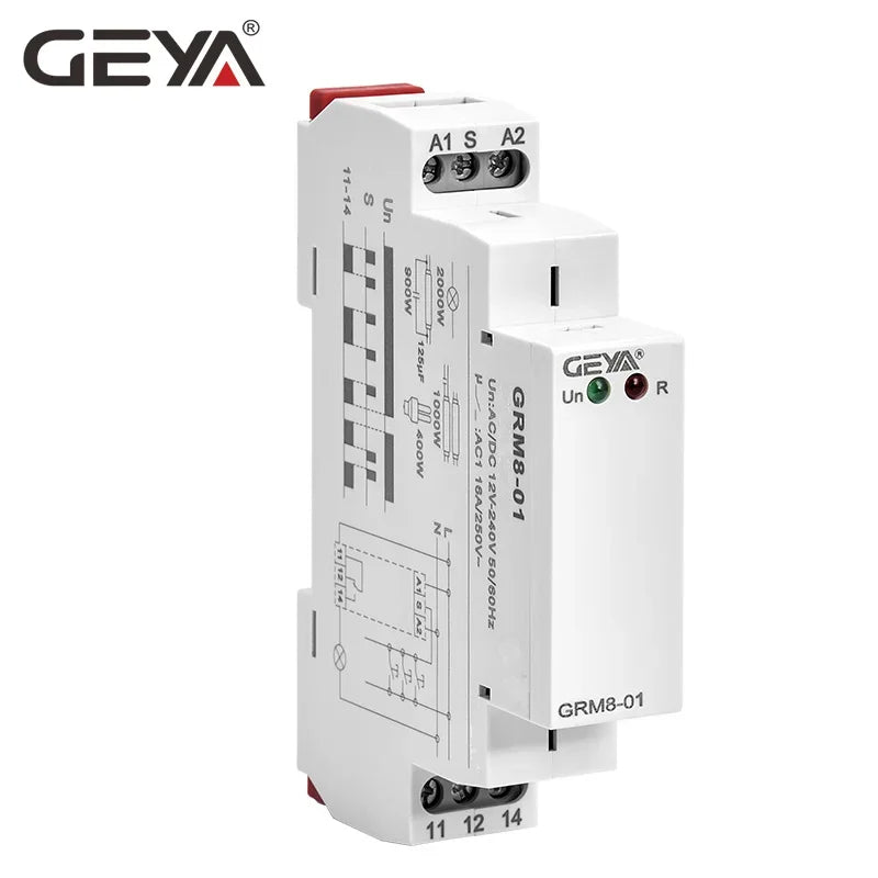 GEYA GRM8 Din Rail Electronic Latching Relay Memory Relay Impulse Relay SPDT 16A Step Relay AC230V OR AC/DC12-240V
