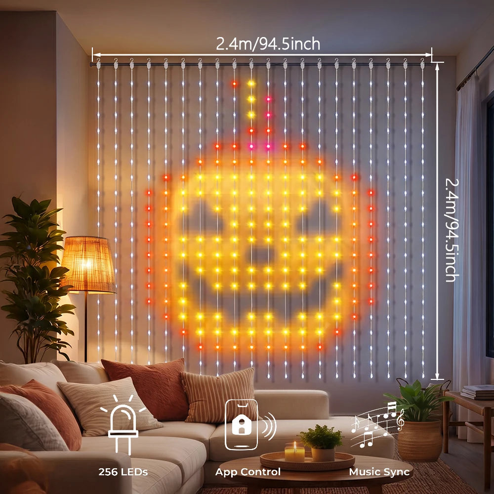 Smart LED Curtain Lights RGB Color Changing String Fairy Lights Curtain APP Control DIY Pattern Music Sync for Bedroom Wall Backdrop Indoor Outdoor Christmas Decorations
