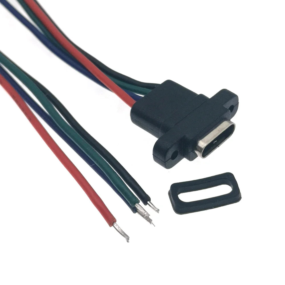 5pcs Type-C USB 3.1 Connector 2Pin 4Pin 6Pin Welding Wire Female Socket Rubber Ring High Current Fast Charging Port