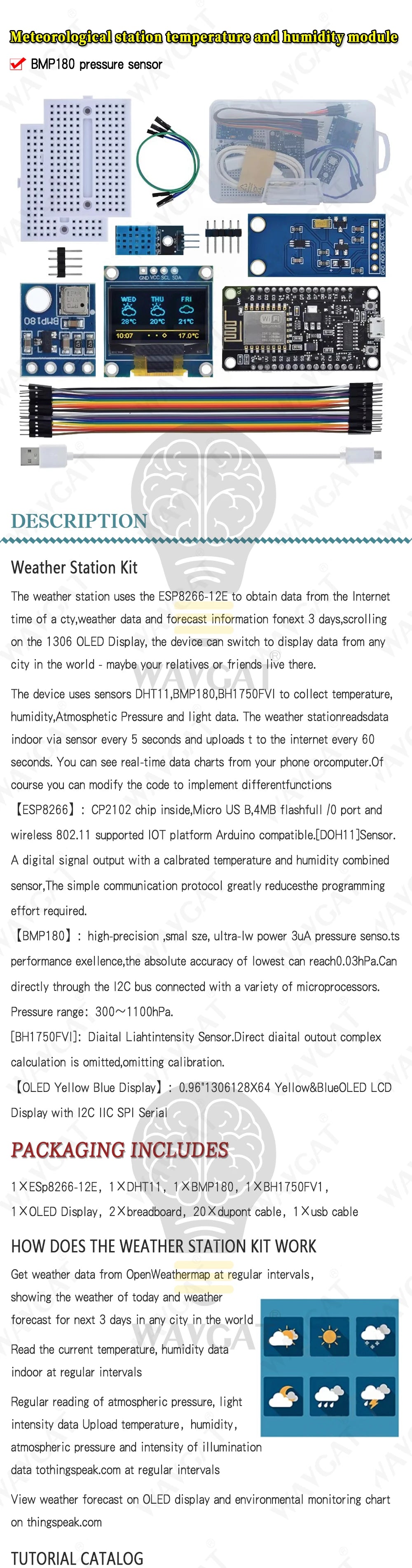 ESP8266 Weather Station Kit, Temperature & Humidity Sensor with OLED Display, Breadboard and Accessories for Arduino IoT Project