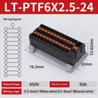 Push-in Terminal Block PTF6X2.5mm One in Multiple Out Splitter Spliceable Wire Connectors DIN Rail Junction Box Electrical Joint