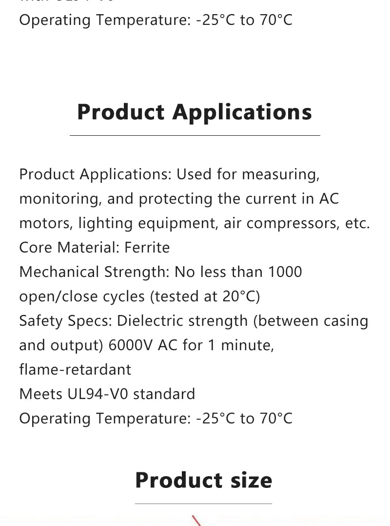 SCT-013 Split Core Current Transformer 5A 10A 15A 20A 30A 50A 60A 100A Multi-range Non-invasive Clip-on AC Current Sensor