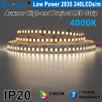 Auxmer Low Power 2835 LED Strip,Mono Color,120LEDs/m 240LEDs/m,CRI＞95/90,3SDCM,Super Bright Flex LED DC12/24V,5m/reel,IP20
