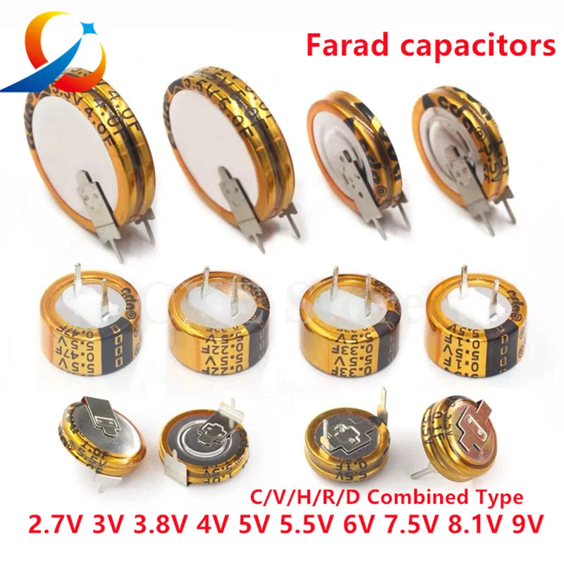 2PCS 2.7V 3V 3.8V 4.0V  5.5V 0.022F 0.047F 0.1F 0.22F 0.33F 0.47F 1.0F 4.0F  Farad capacitors Supercapacitors C/V/H/R Type New