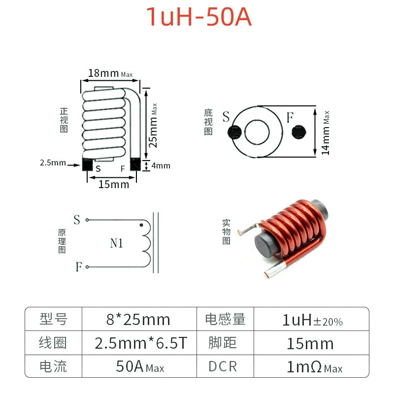 5PCS Flat Copper Wire High Current Magnetic Rod Inductor 30A 80A Rod Line Plug PLC Filter Energy Storage Power Coil