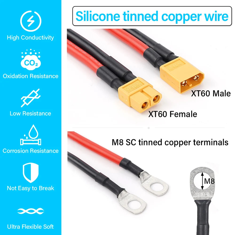 XT60 Female/Male to M8 O Ring Eyelet Terminal Plug Connector Cable 10AWG Charger Side Power Wire for RC Lipo Battery FPV Racing