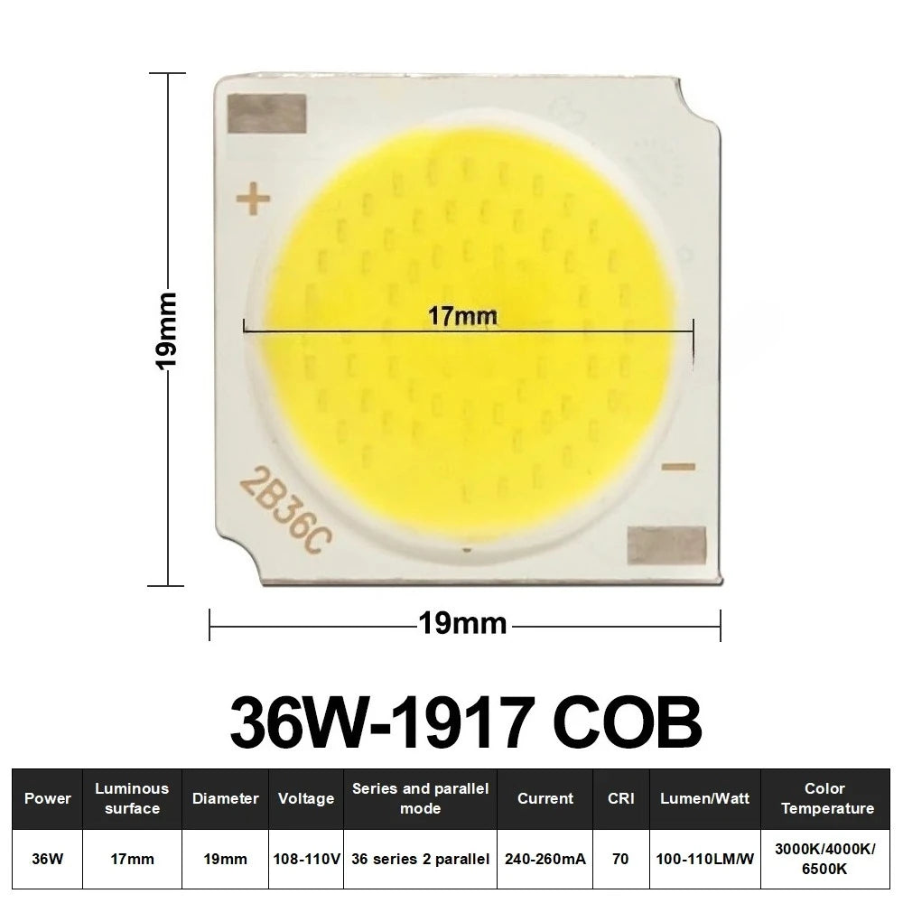 10pcs COB LED 3W 5W 7W 10W 12W 15W 18W 30W 36W Neutral Cold Warm White 13mm 20mm 28mm 1919 Chips Lamp SpotLight Downlight DIY