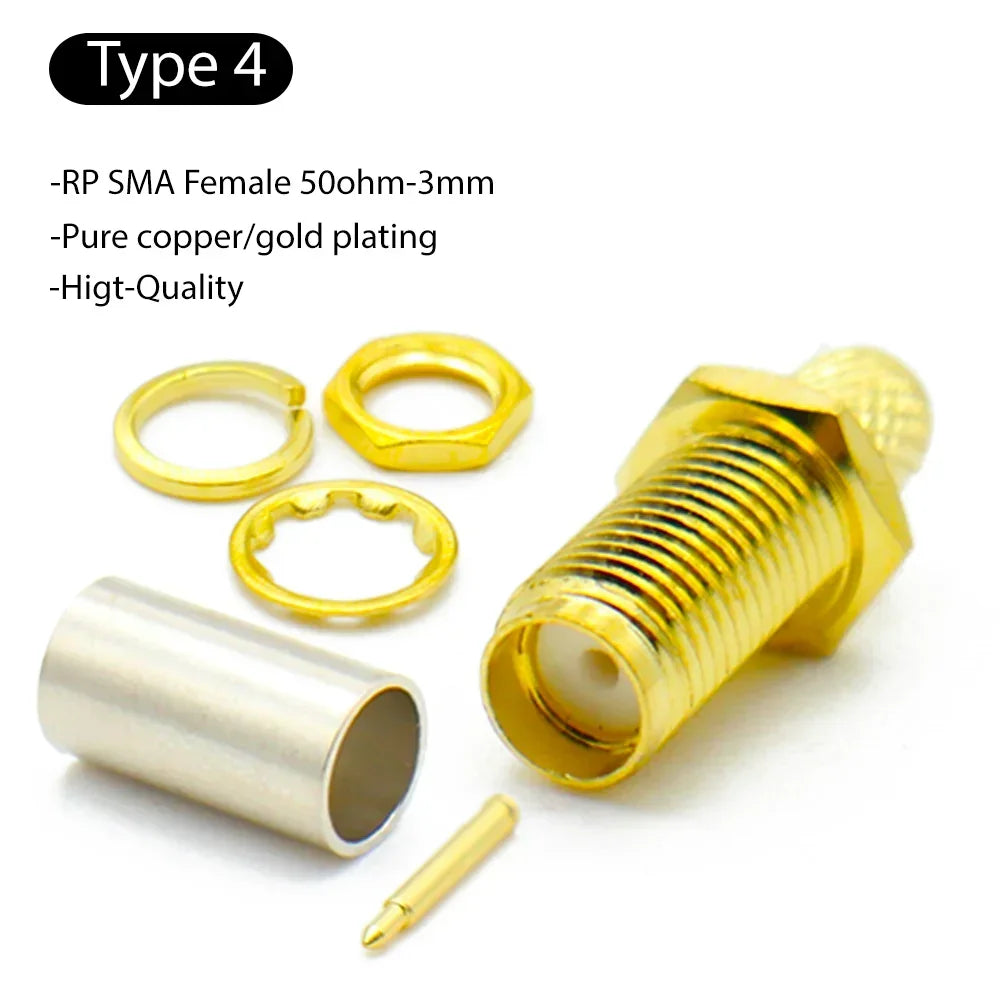 2/10pcs SMA RPSMA Male Plug / Female Jack Bulkhead Crimp RF Coaxial Connector For RG58 LMR195 RG142 RG400 Cable Wire Terminal