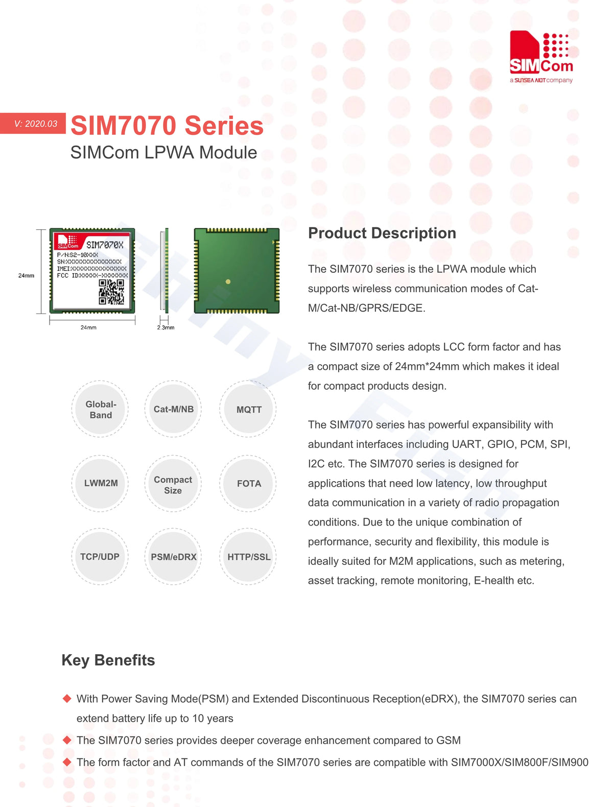 SIMCom LCC Module SIM7000A SIM7000G SIM7000JC SIM7000E SIM7070G SIM7070E Cat-M NB-IoT GSM Wireless SMT Module for IoT Devices