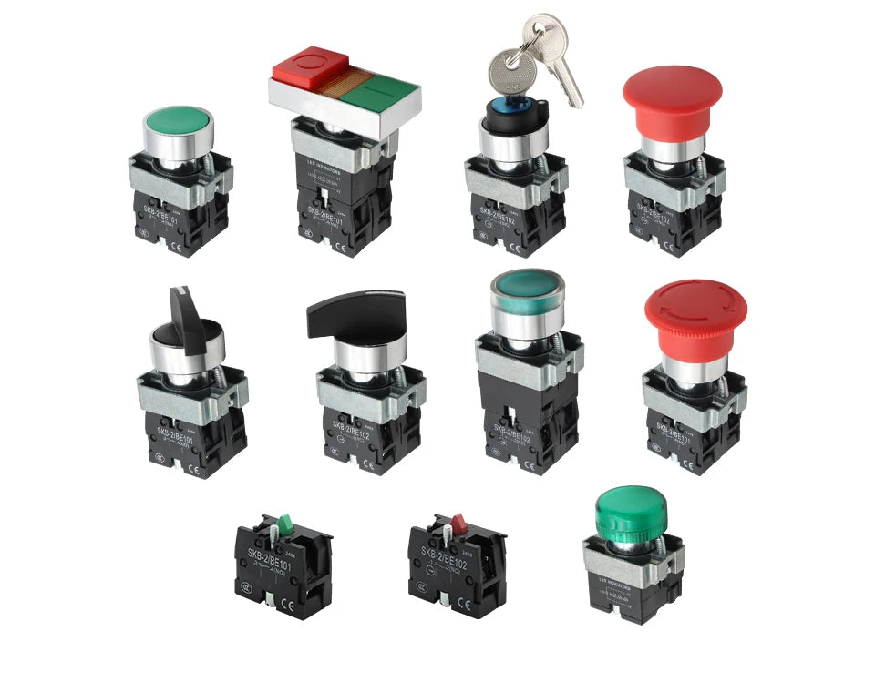 OMCH Button Switch Self Reset SKB2 Small Mushroom Head Emergency Stop 22mm Knob Key Start Inching Power On