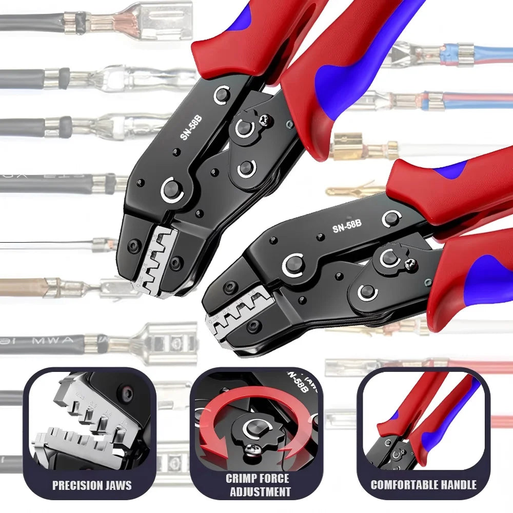 SN-58B 0.25-1.5MM² AWG24-16 Non-insulated Crimper for Dupont Jumper Wire EPS PCIE SATA PINS MOLEX JST Terminals Crimping Plier