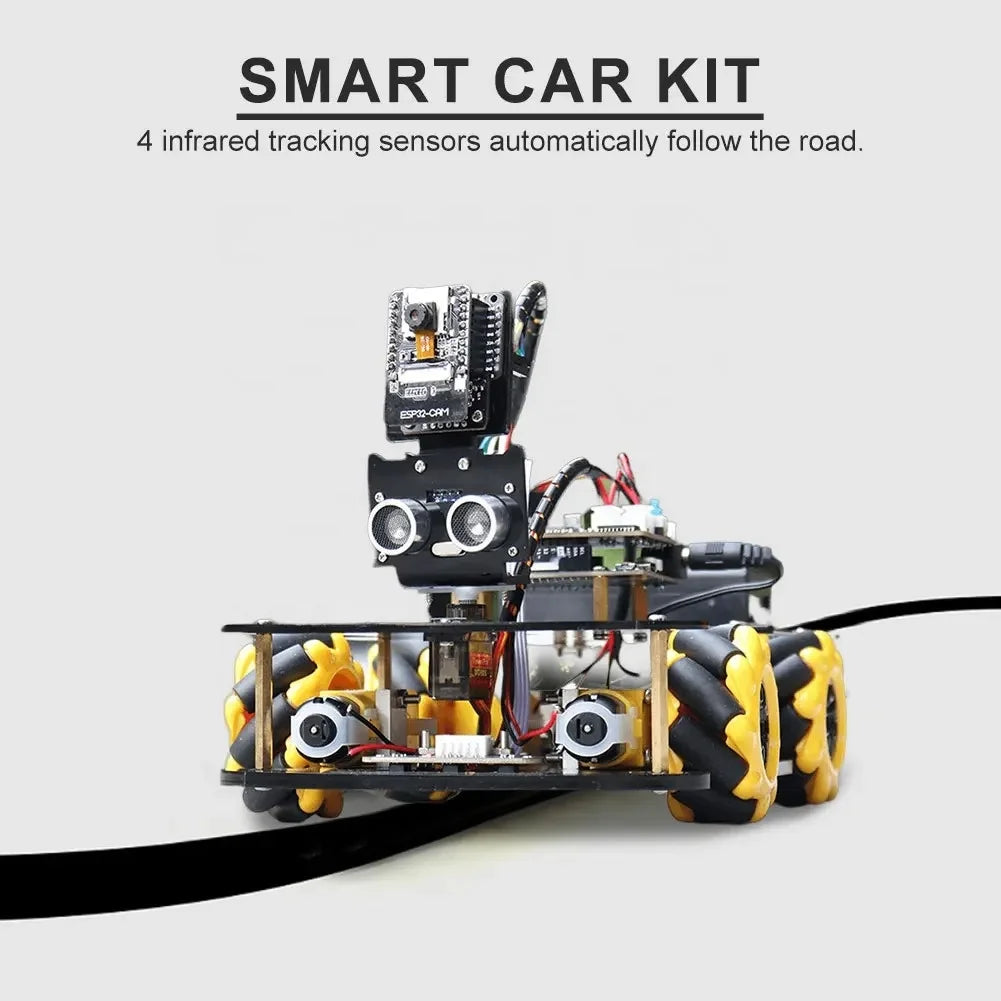 ESP32 CAM WiFi Smart Robot Car Kit with Mecanum Wheels, Ultrasonic Sensor & TT Motors for Programming Education