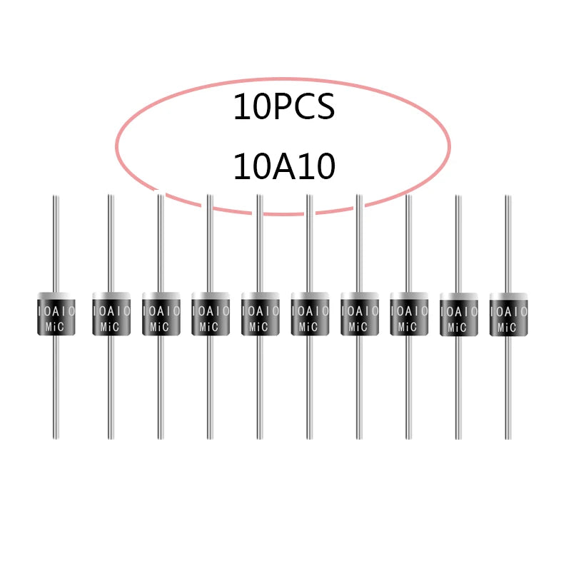 10PCS 10A10 Rectifier Diode 10A 1000V Schottky Axial Switching Doorbell Diodes 10 Amp 1000 Volt Dioden R-6 Package
