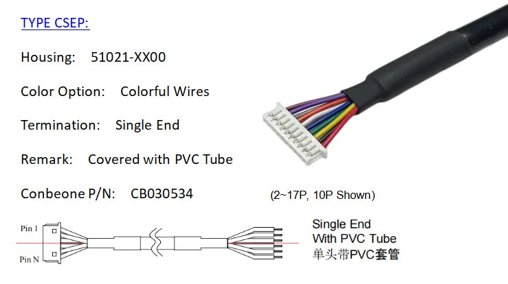 510210400 WIRE HARNESS, MOLEX PICO BLADE SERIES 1.25MM PITCH, 51021-0400, 4P CABLE, Off The Shelf