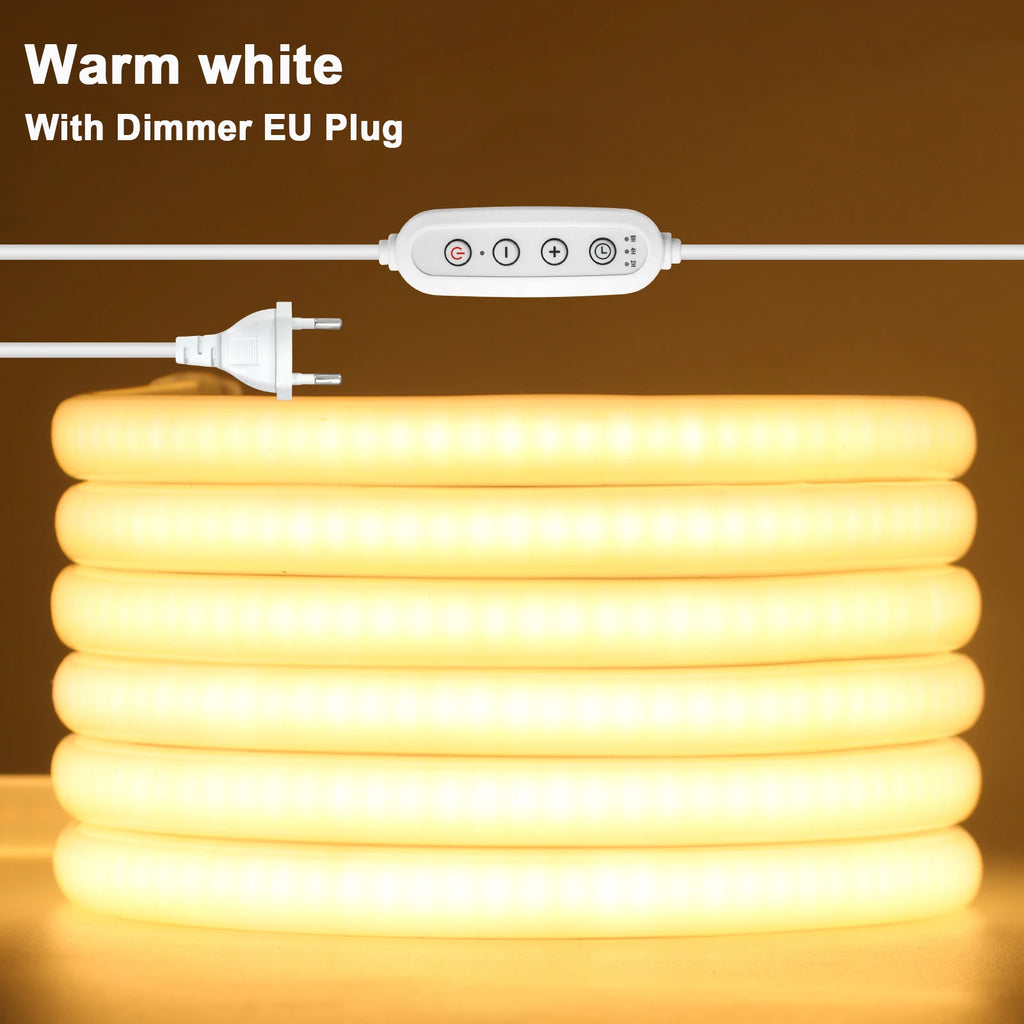 Dimmable Switch 220V COB LED Strip Neon Light Dimmer Power Kit Waterproof 3000K 4000K 6000K 288LED Kitchen Room Decor Flex Lamp