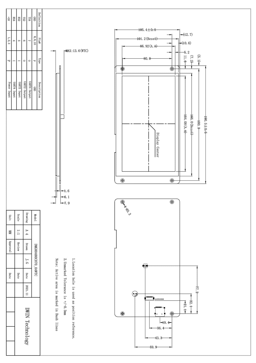 DWIN 7 Inch LCD Module 800*480 RS232/TTL HMI Commercial Touch Panel Screen Smart UART TFT Display DMG80480C070-04W
