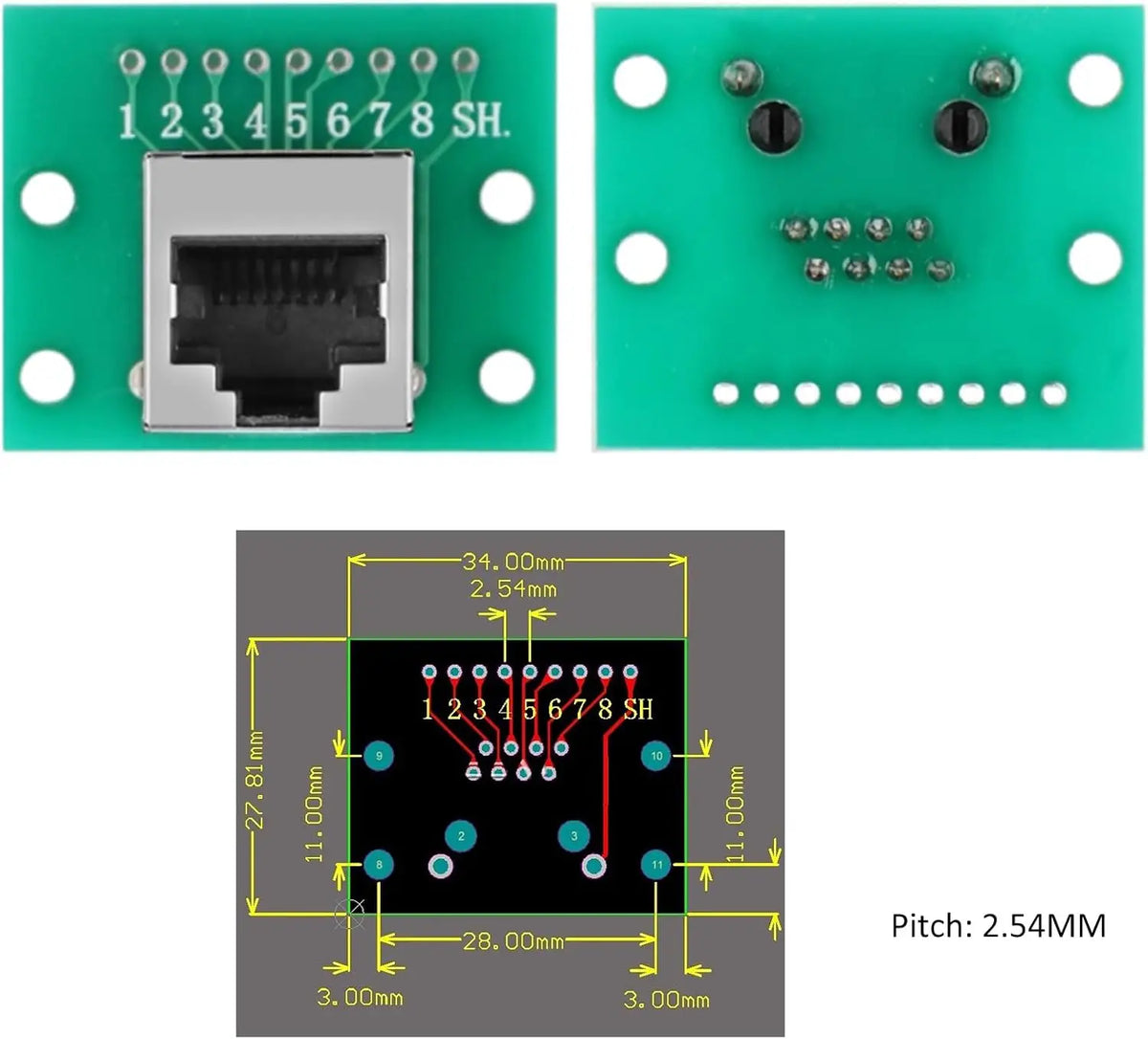RJ45 Network Port 8-pin Direct Connection Adapter Board Modular Ethernet Connector Network Interface Breakout Board Adapter