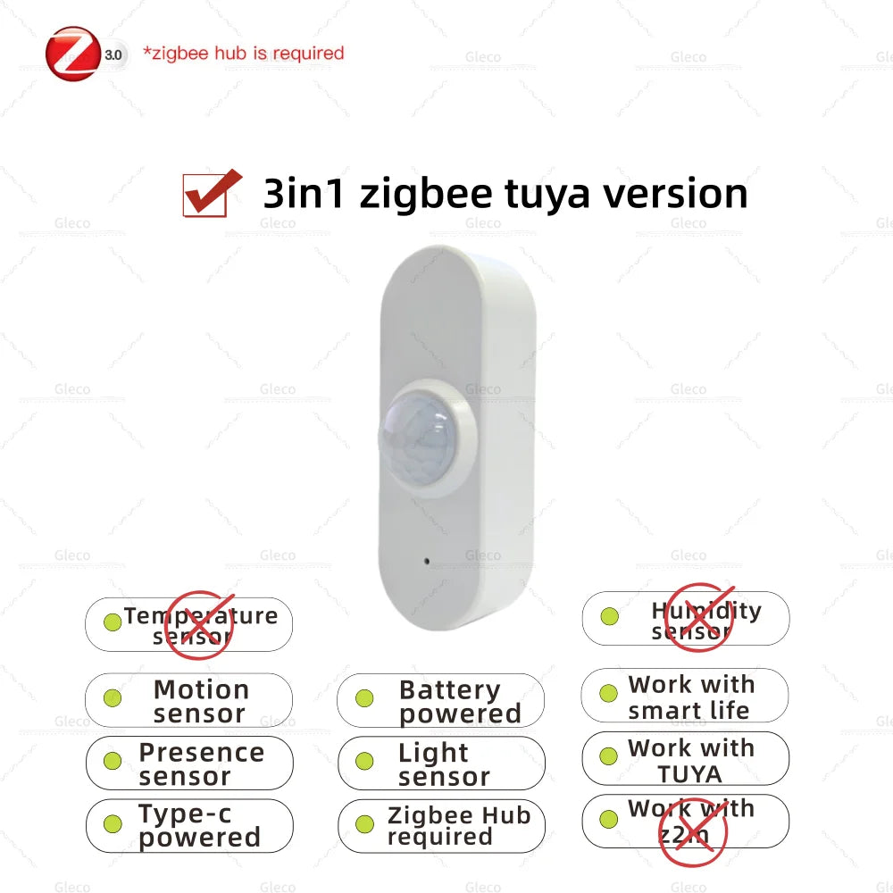 Zigbee /WIFI Human Presence PIR Motion Sensor Luminance Temperature Humidity Detector USB/Battery For Smart Life Tuya Z2M