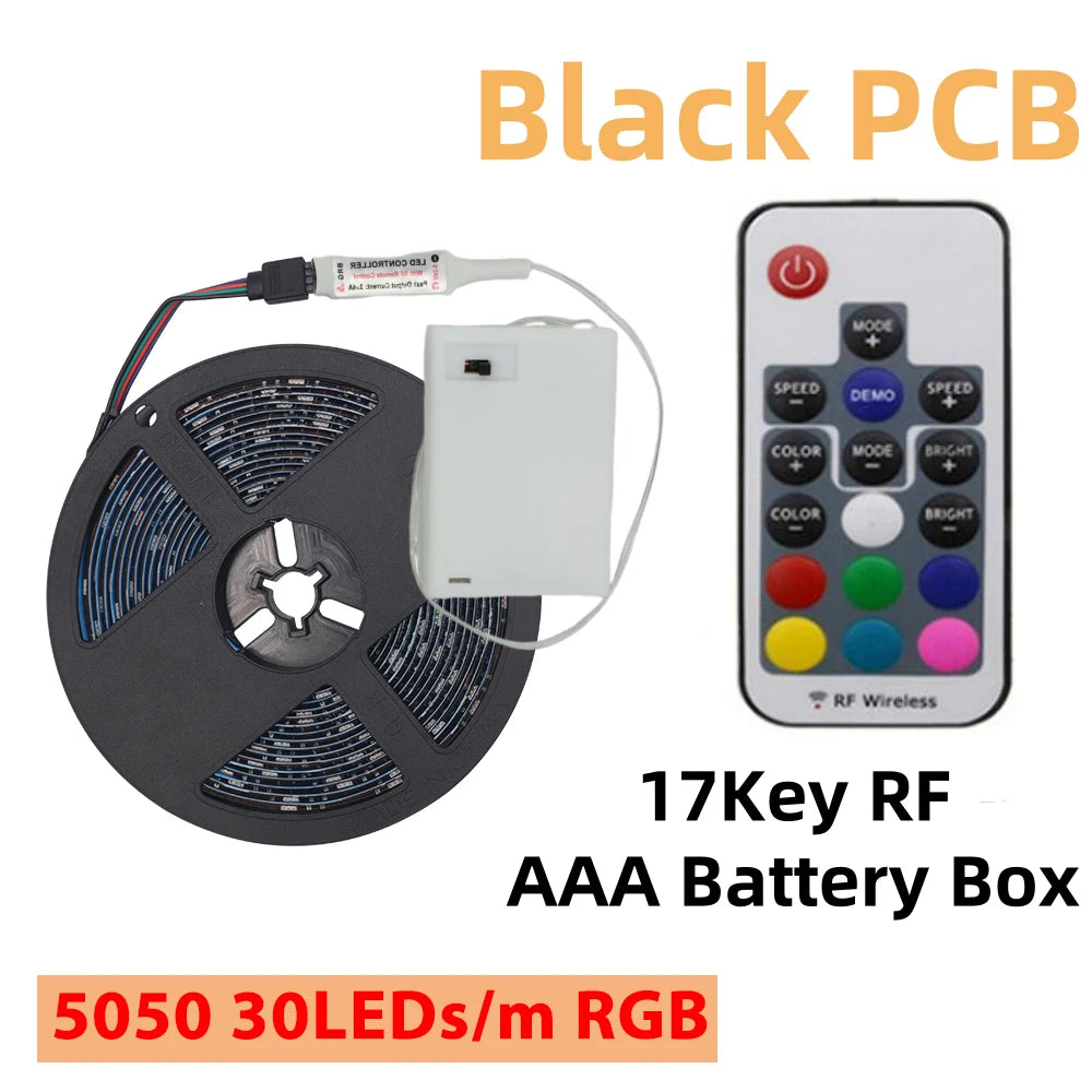 DC 5V RGB LED Strip 5050 30LEDs/m Battery Powered IP21/IP65 IR RF Remote Control Flexible Tape for TV Backlight Room Decor