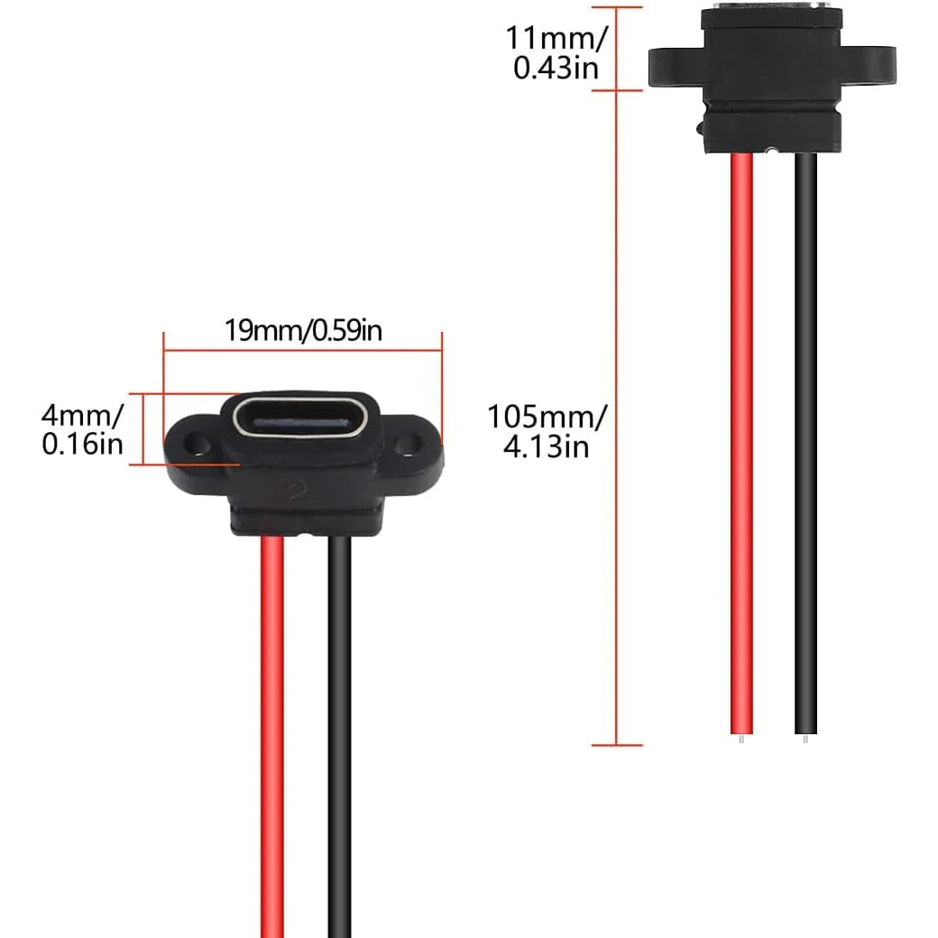 Waterproof USB3.1 Type C Female Panel Mount Socket 2Pin 3A High Current Fast Charging Welding Connector with Rubber O Ring Seal