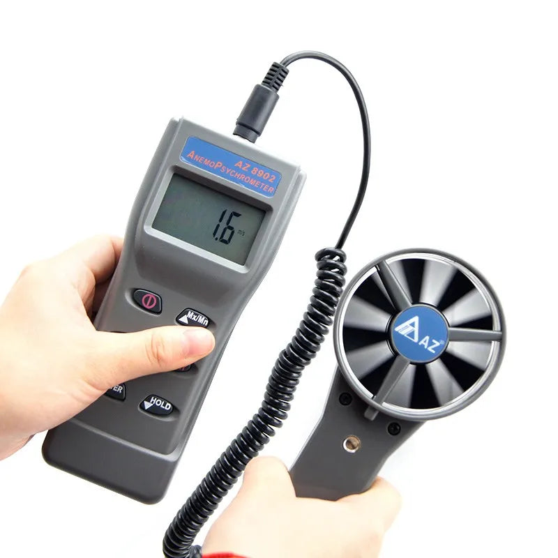 Anemometer AZ8902 Temperature and Relative Humidity Fan Air Flow Meter Barometric Pressure Meter Wind Speed Meter 0.6~32 M/S