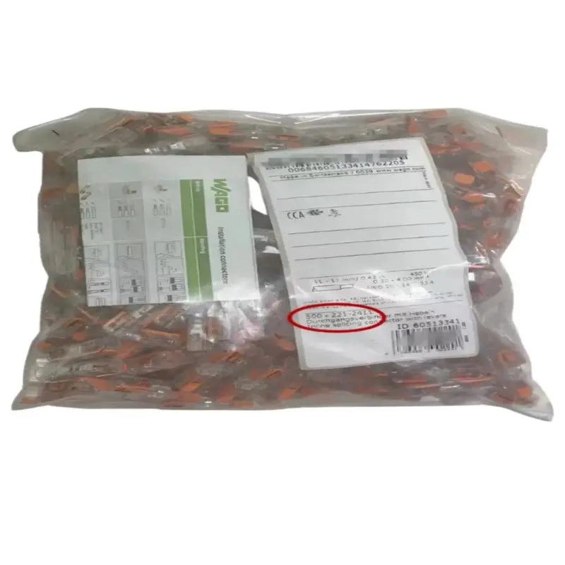 WAGO 221 Series 500 Pieces Bulk Bag, Reusable Push‑in Wire Splicing Connectors, Home & Industrial Electrical Wiring Terminals