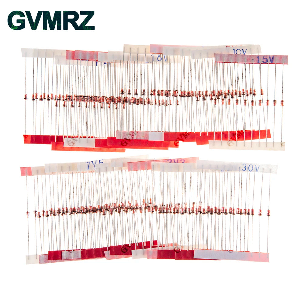 250PCS 25Values 1W Zener Diode Kit 3.0V-33V DO-41 for Voltage Regulation Electronic Projects