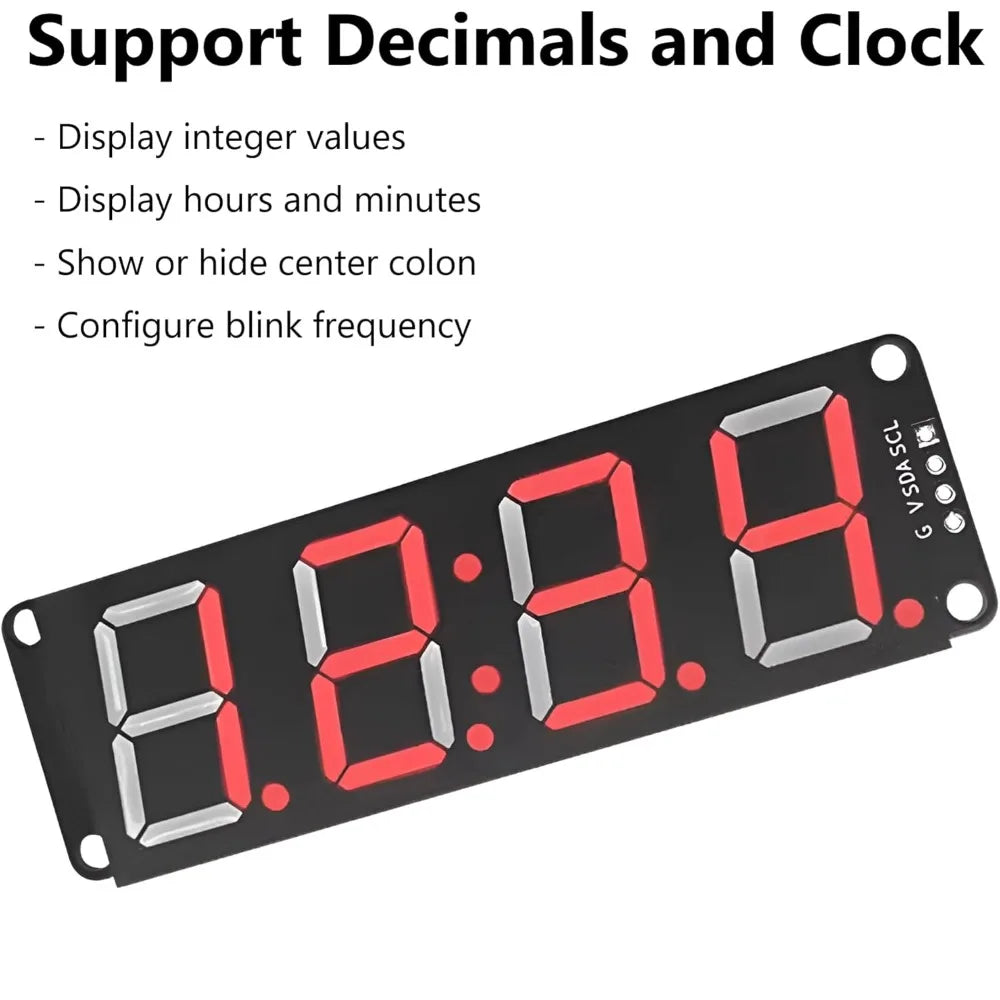 I2C 4-digit 7-segment LED Display Module, Supporting Coexistence of Decimals and Clocks I2C Digital Tube Compatible with HT16K33