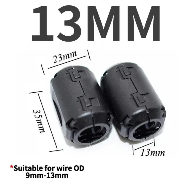20PCS 3.5/5/7/9/13mm Ring Core Ferrite Bead Clamp Choke Coil EMI RFI Noise Filter Clip Snap Cable for Black Magnetic Snap-on