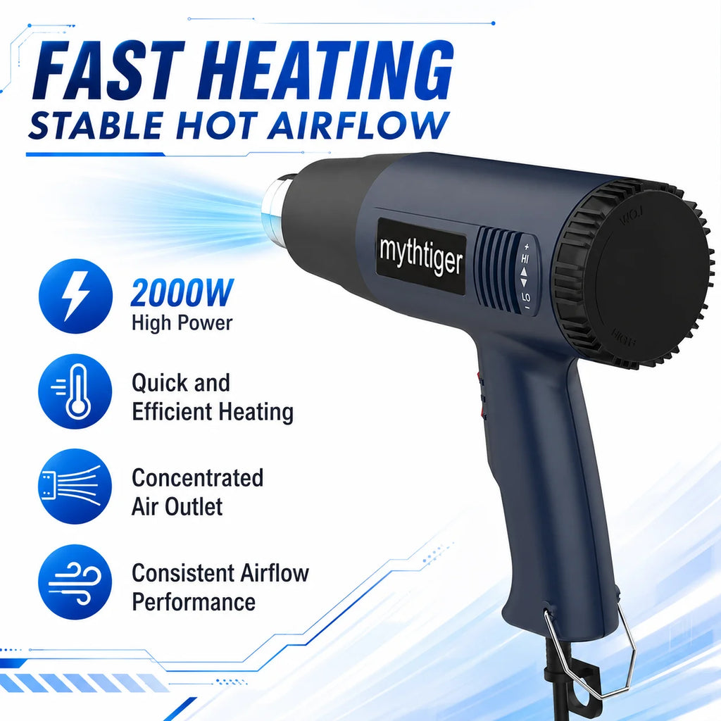 2000W Heat Gun Professional Hot Air Gun Adjustable Temperature 60-600 D 4 Nozzles for DIY Stripping Paint Shrinking PVC and Home