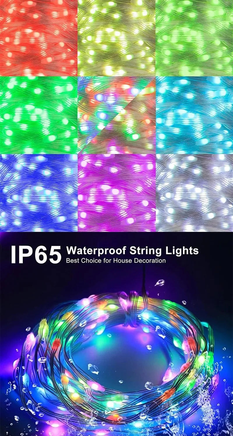 5M/10M/15M/20M RGBIC USB Sting Light Bluetooth APP DIY LED Fairy Lights Garland Decoration for Christmas Wedding Birthday Party