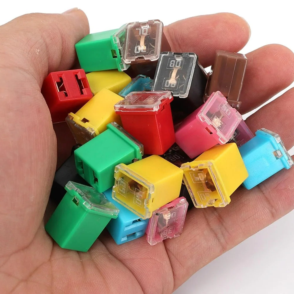 Car Mini Square Fuse 32V 20A-80A Slow Blow Copper Wire Overload Circuit Protection Insert for Car Truck RV Motorcycle Vehicle