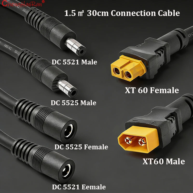 1PC 1.5 ㎡ 30CM XT60 Male/Female Connector To DC5521 DC5525 Power Cable Adaptor For Car Battery Charging Adapter Cables