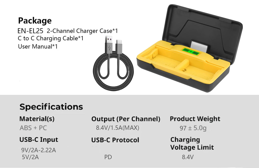 Probty EN-EL25 EN EL25A Battery Charger 20W Fast Charging w SD Card Slots For Nikon Z Series Z50 Z30 Z50ii ZFC Z FC Camera