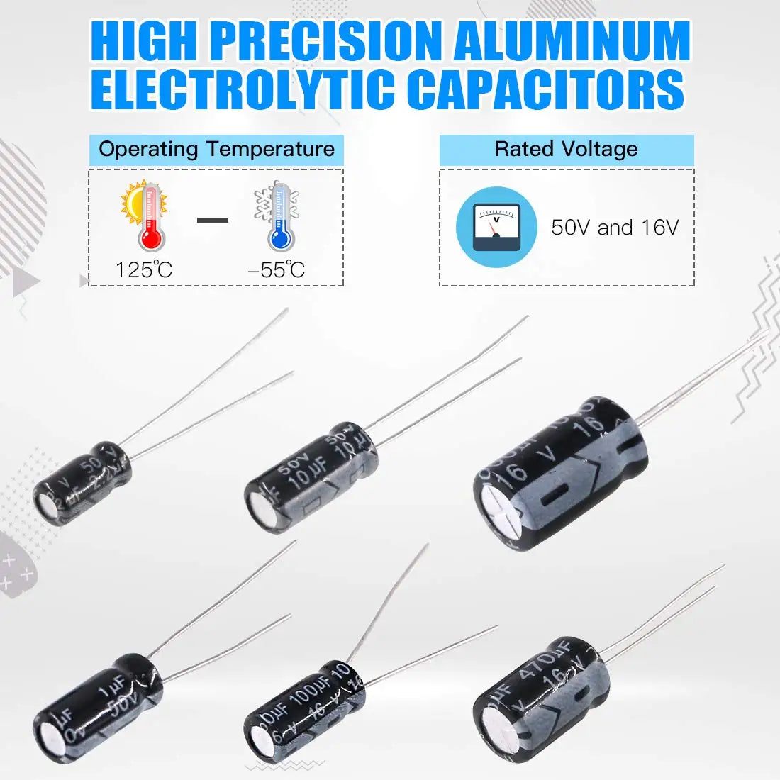15 Values Electrolytic Capacitor Assortment Kit, 270Pcs 0.1uF to 470uF Aluminum Electrolytic Capacitors Set