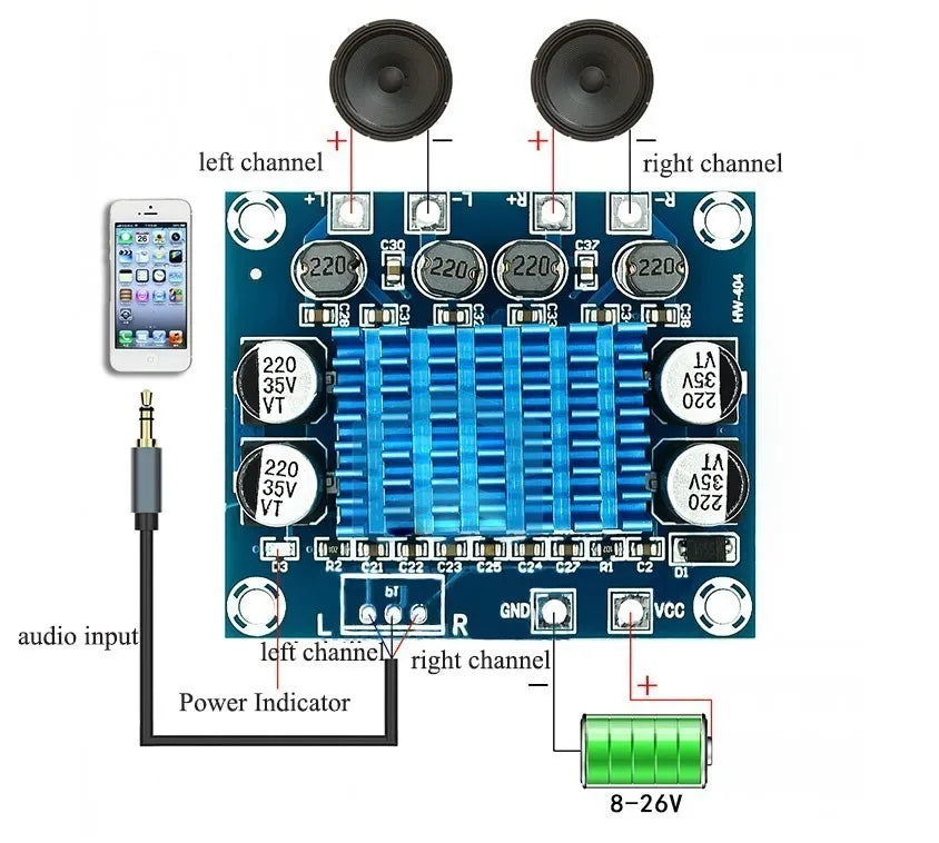 XH-A232 TPA3110  high-definition digital audio amplifier board mp3 amplification module 12V24V 30W+30W channel loudspeaker panel