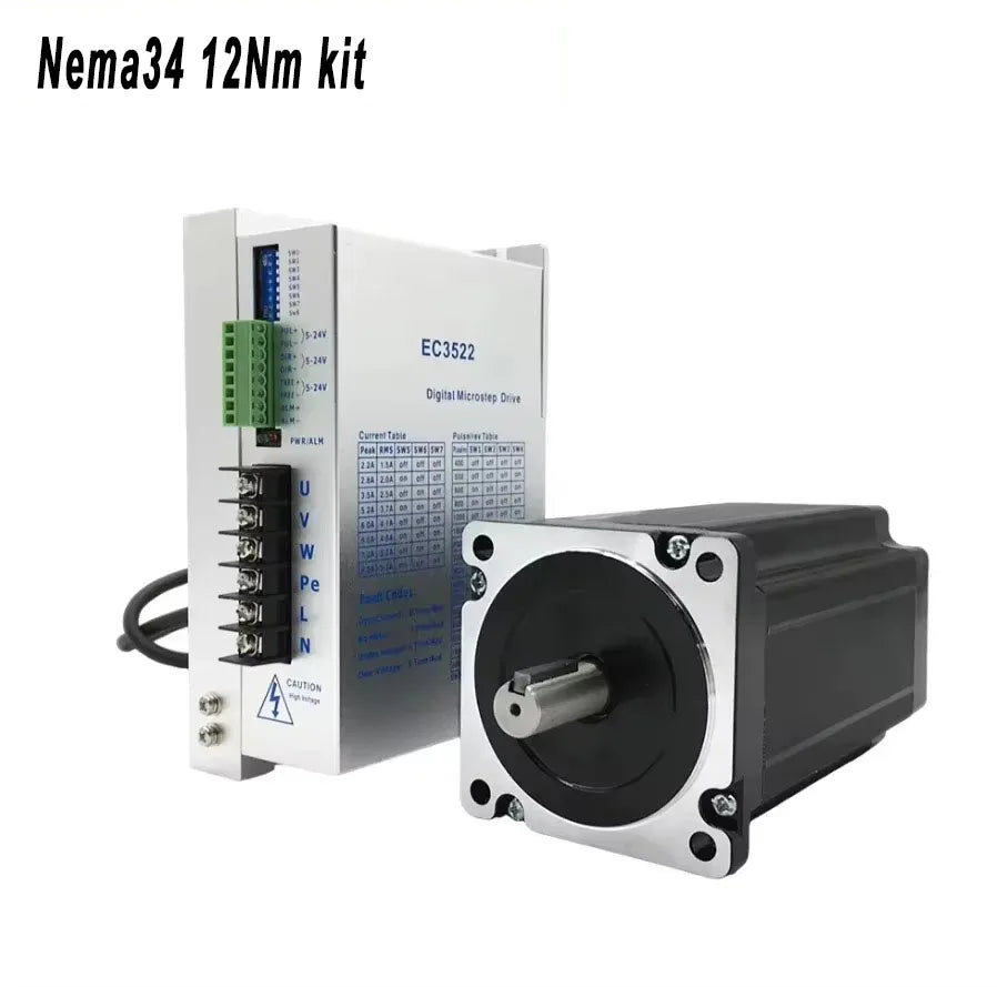 Nema34/42/52 Stepper Motor Kit 4.5-50Nm | 3-Phase Motor 14/19mm Shaft | EC3522/EC3822 Driver for CNC/Robotics (80-240V)