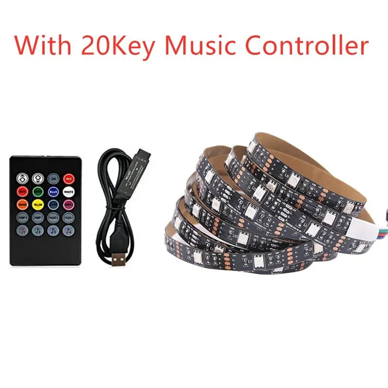 USB LED Strip Light 5V RGB Waterproof Black PCB 5050 0.5m 1m 2m 3m 4m 5m Led Strip Light Tape PC TV Backlight Remote Controller