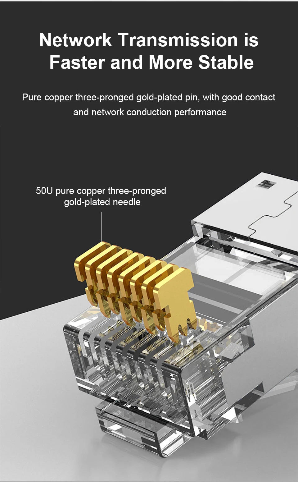 CAT6 CAT7 CAT5E RJ45 Connectors Pass Through Modular Plug Network UTP 3/50μ Gold-Plated 8P8C Crimp End for Ethernet Cable