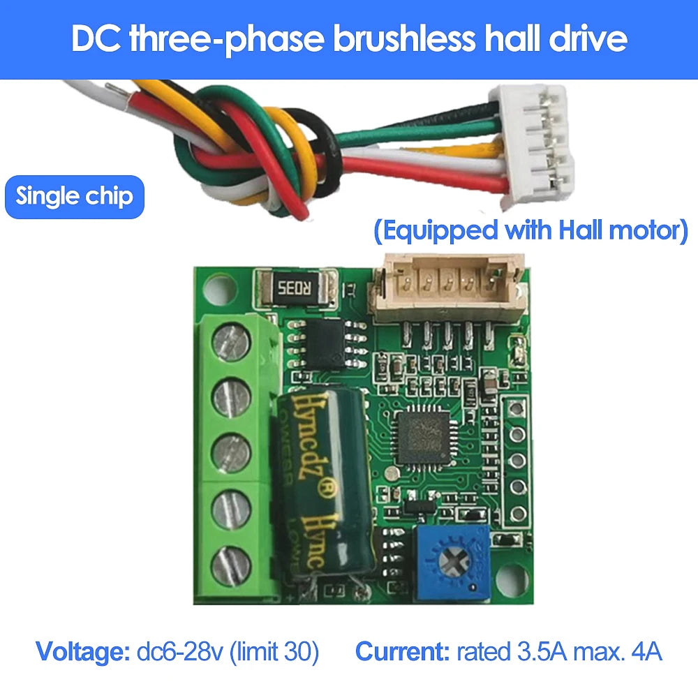 DC6-28V ZS-X12H 0-100W Brushless Motor Speed Controller with Hall BLDC Driver Board Module with Cable Power Supply Accessories