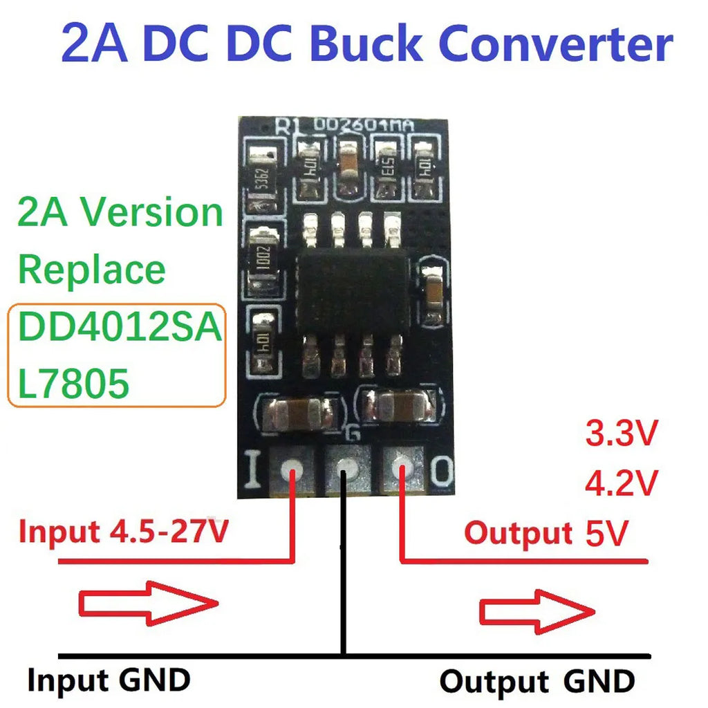2A Buck Power Supply Module DC-DC Converter 4.5V-27V to 3.3V 4.2V 5V DD4012SA DD2712SA L7805 Upgraded Version Step Down Board