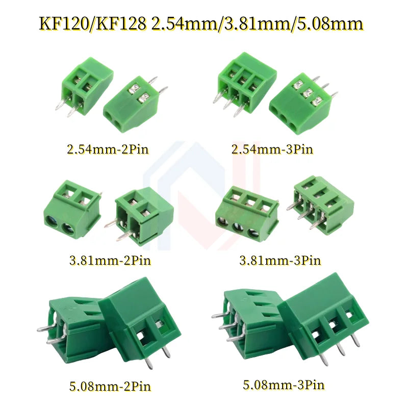 KF120/KF128 2.54mm/3.81mm/5.08mm Pitch 2P/3P/4P Straight Pin Pcb Screw Terminal Block Connector 2/3/4/5/6/8/10Pin