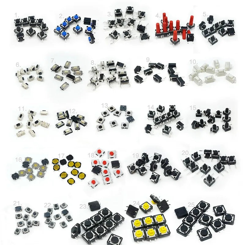 25Types/lot Assorted Micro Push Button Tact Switch Reset Mini Leaf Switch SMD DIP 2*4 3*6 4*4 6*6