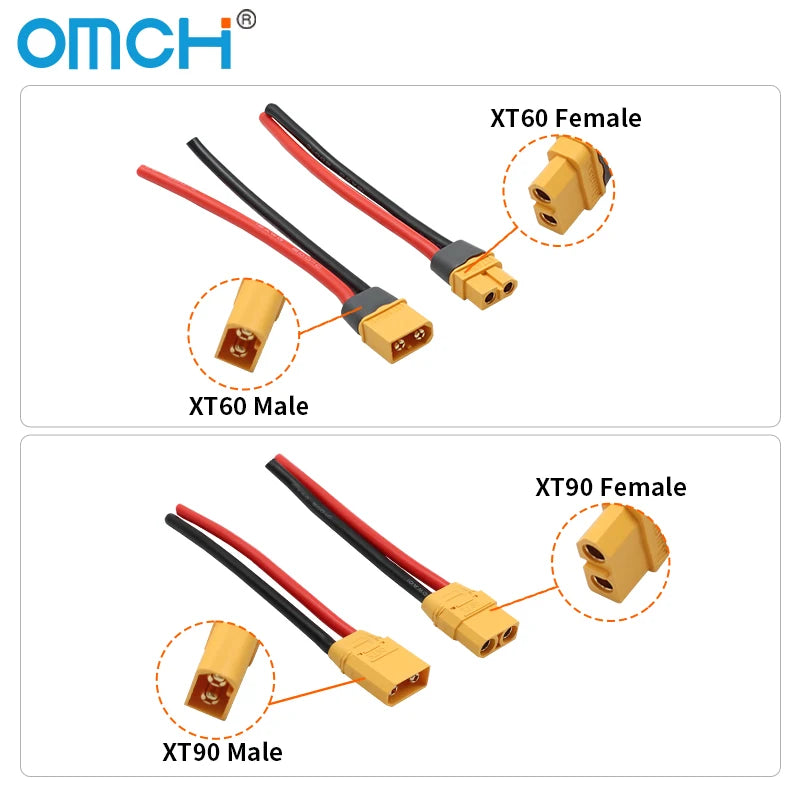 OMCH XT60 12/14AWG XT90 10AWG Male Female Plug Battery Connector With Silicone Wire Cable For RC Airplane Lipo Battery Drone Car