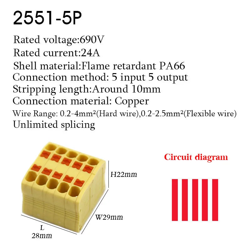 Wire Connectors Push-in Electrical Cable Terminal Block Multiple In Multiple Out Spliceable Mount On Din Rail With Fixing Hole