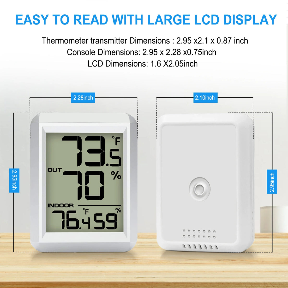 LCD Digital Thermometer Hygrometer Wireless Weather Station Thermo-hygrometer 328ft Remote Sensor  Resolution for Home Garden