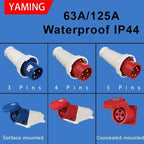 63A/125A Waterproof IP67 Aviation Explosion-proof Connector Surface And Concealed Industrial Plug Connctor 3 4 5 Core Pins